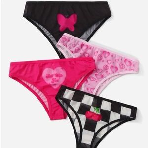 4 Pack Multicolored Graphic Mesh Panty With Garment Bag - SMALL.